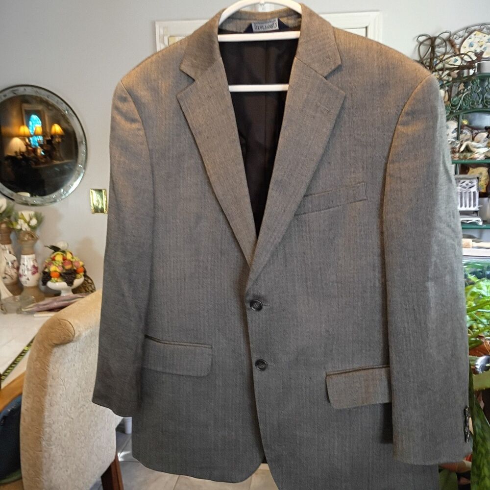 Stafford Gray Tweed Suit Jacket Mens 42S Wool Blend Sport Coat